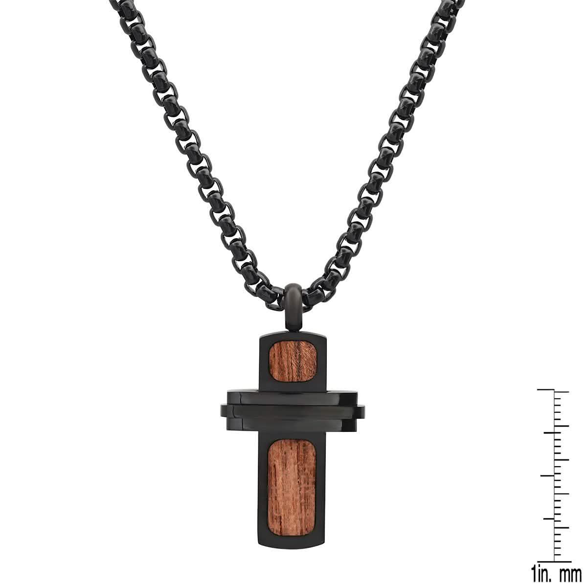 Men's Black IP Stainless Steel and Wood Small Cross Pendant DailySale