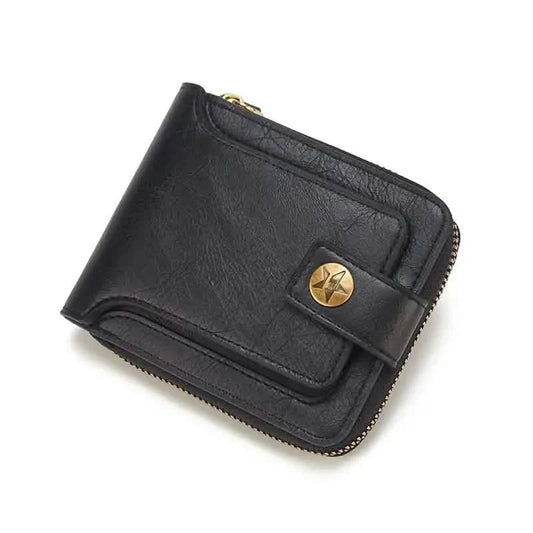 Men's PU Leather Solid Color Business Wallet, Card Holder With Zipper & Button DailySale