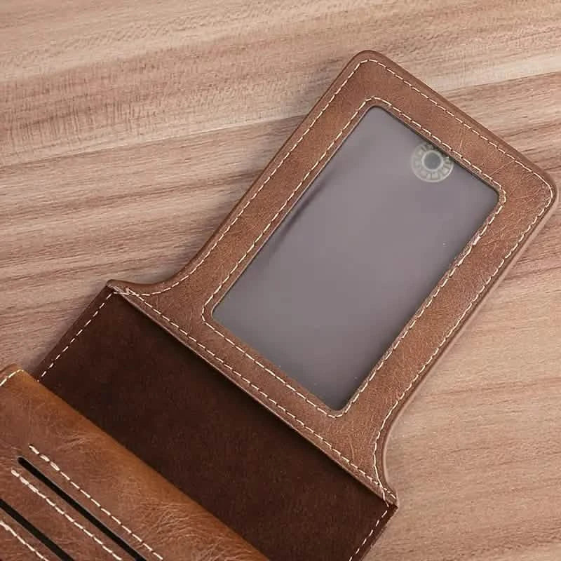 Men's PU Leather Solid Color Business Wallet, Card Holder With Zipper & Button DailySale