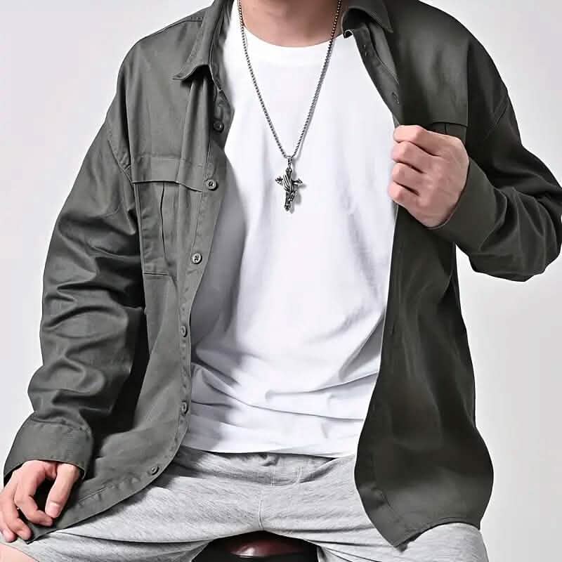 Men's Stainless Steel Prayer Hand and Cross Pendant Necklace DailySale