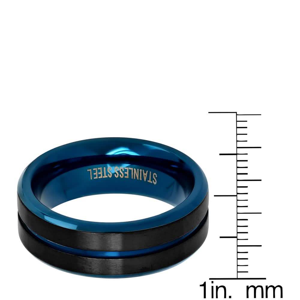 Men's Two Tone Black and Blue IP Stainless Steel Band Ring DailySale