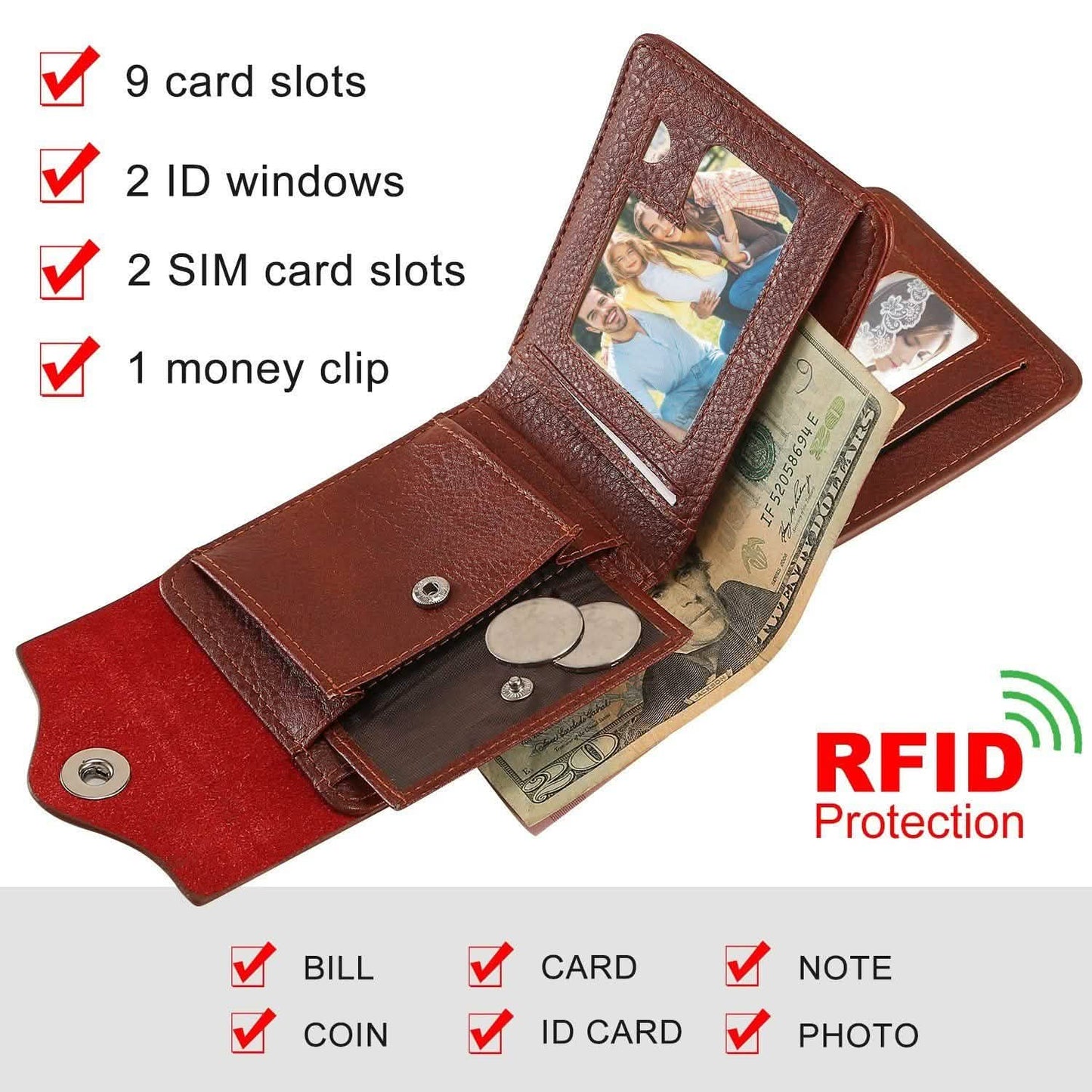 Men's Wallet PU Leather BiFold RFID Blocking Card Holder DailySale