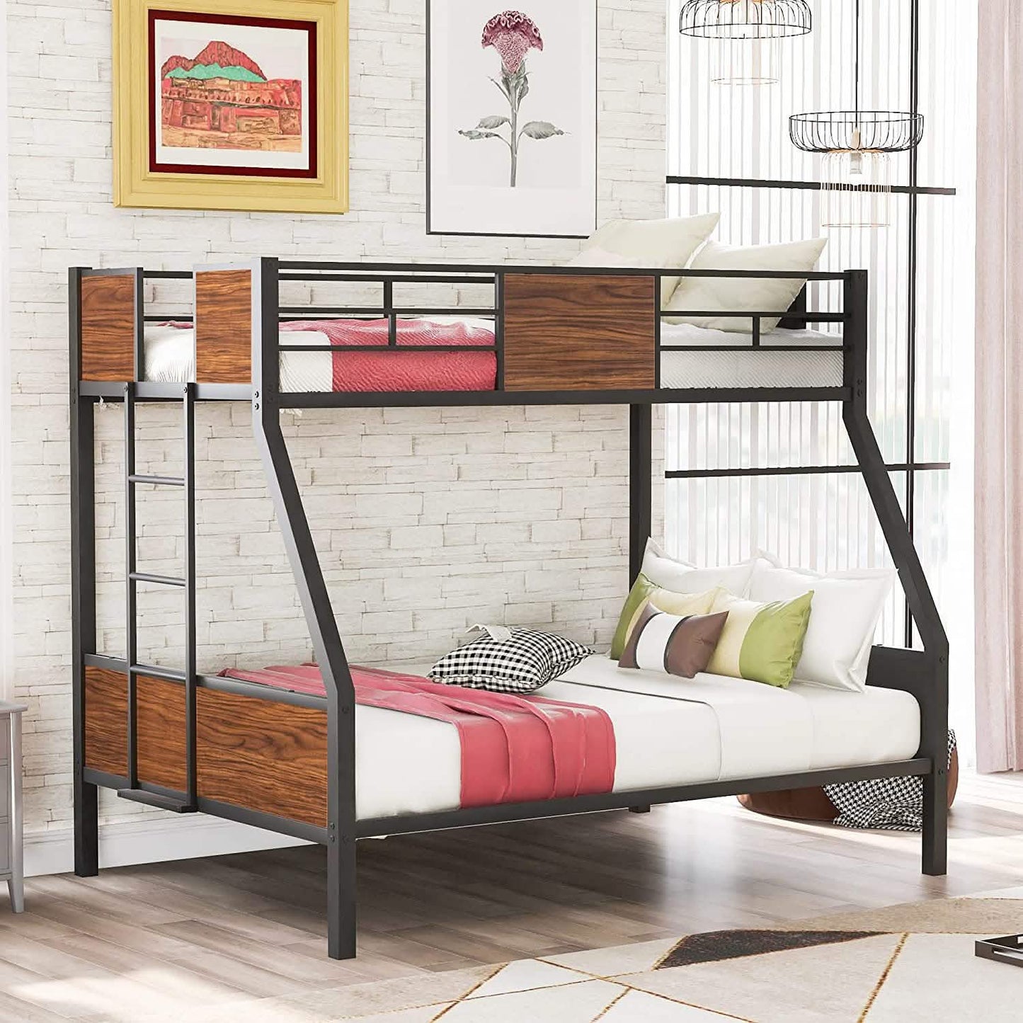 Metal Bunk Bed with Safety Railing Ladder DailySale