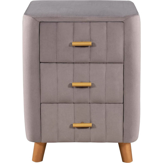 Modern Bedside Velvet Upholstered 3-Drawer Nightstand with Metal Handles DailySale