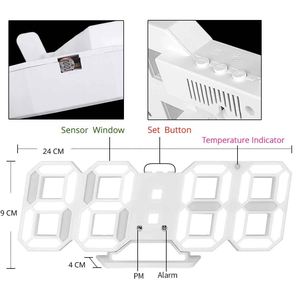Modern Digital 3D White LED Wall Clock Alarm Clock DailySale