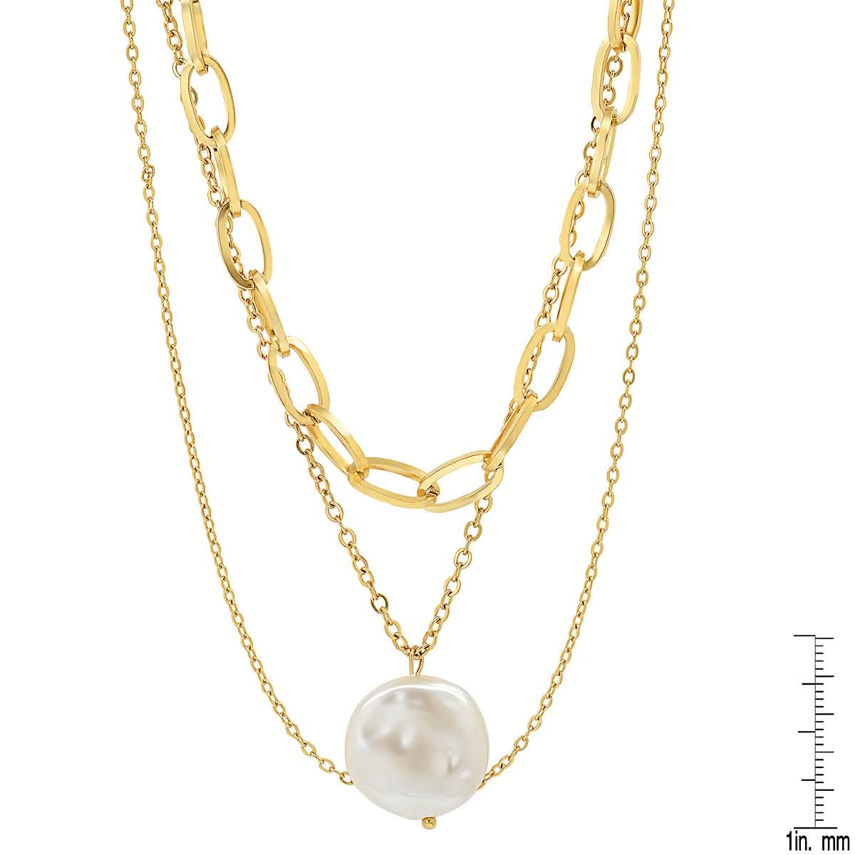 Multi Row Chain Necklace with Pearl Charm DailySale