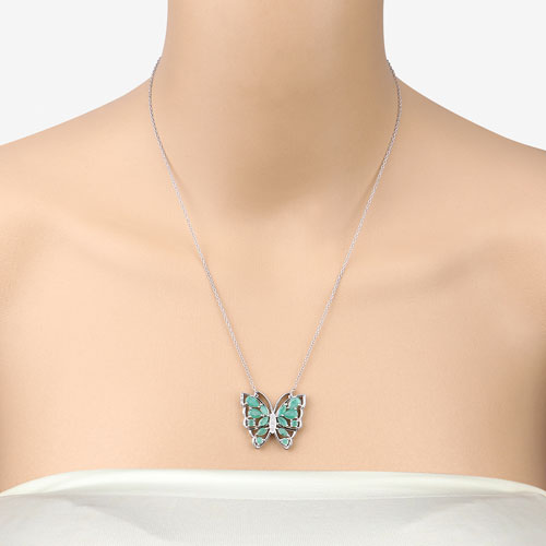 2.60 Carat Genuine Emerald and White Zircon .925 Sterling Silver Necklace Bids.com