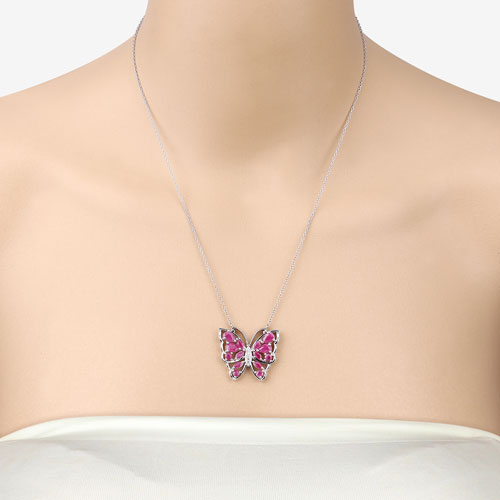 2.88 Carat Genuine Ruby and White Zircon .925 Sterling Silver Necklace Bids.com