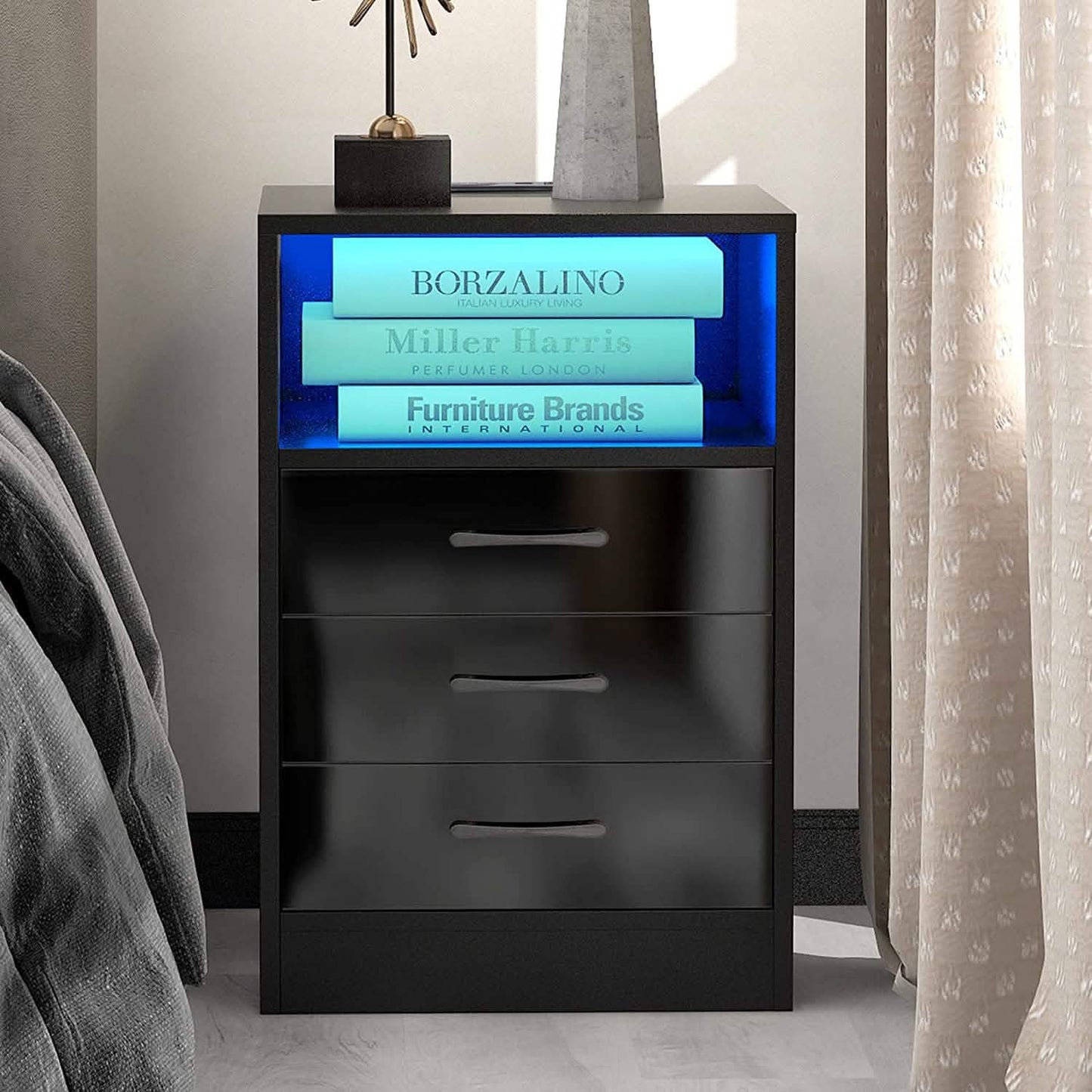 Nightstand with 3 Drawers, Cabinet and USB Charging Ports DailySale