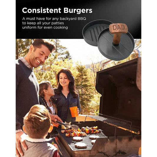 Non-Stick Aluminum Hamburger Press Patty Maker BBQ Burger Mold “Dad Grill Boss” DailySale