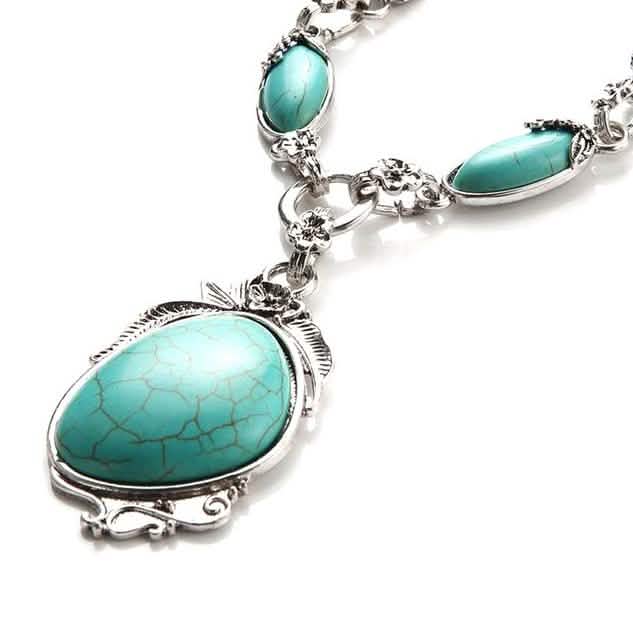 Novadab Antique Silver Tibet Turquoise Long Chain Silver Plated Necklace DailySale