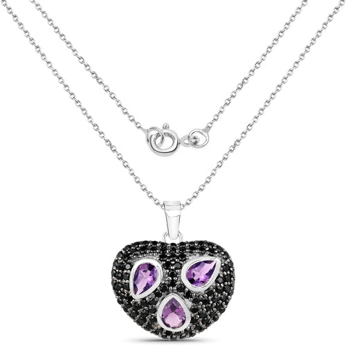 3.19 Carat Genuine Amethyst and Black Spinel .925 Sterling Silver Pendant Bids.com