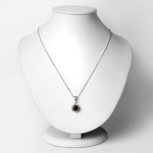 2.32 Carat Genuine Garnet and White Diamond 14K Yellow Gold with .925 Sterling Silver Pendant Bids.com