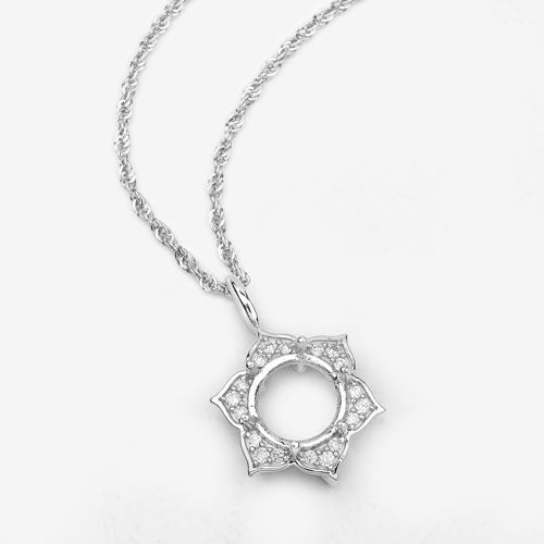 0.14 Carat Genuine White Diamond 14K White Gold Semi Mount Pendant - holds 8.00mm Round Gemstone Bids.com