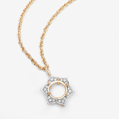 0.14 Carat Genuine White Diamond 14K Yellow Gold Semi Mount Pendant - holds 8.00mm Round Gemstone Bids.com