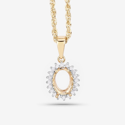 0.13 Carat Genuine White Diamond 14K Yellow Gold Semi Mount Pendant - holds 8x6mm Oval Gemstone Bids.com