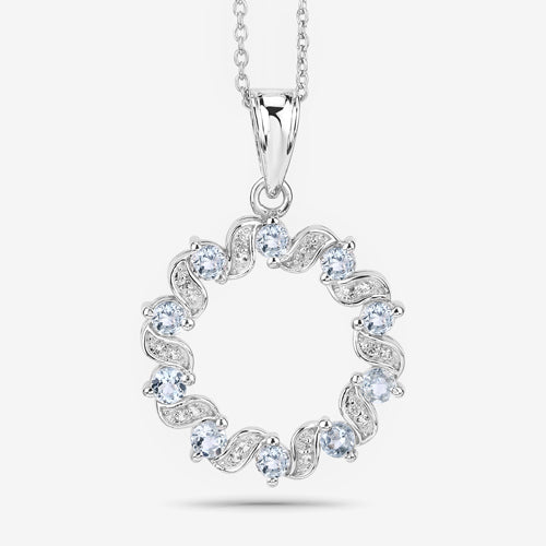 1.10 Carat Genuine Aquamarine and White Topaz .925 Sterling Silver Pendant Bids.com