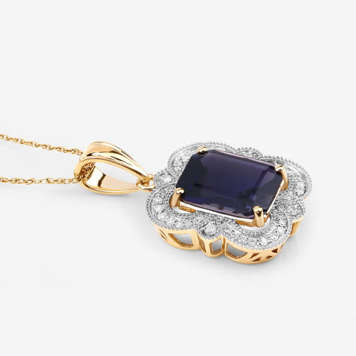 4.07 Carat Genuine Iolite and White Diamond 14K Yellow Gold Pendant Bids.com