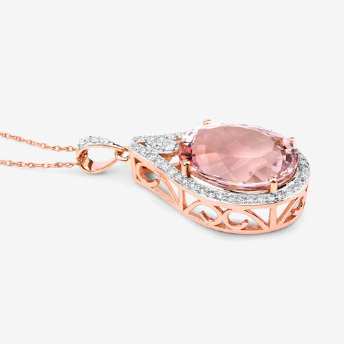9.31 Carat Genuine Morganite and White Diamond 14K Rose Gold Pendant Bids.com