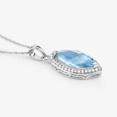 2.55 Carat Genuine Aquamarine and White Diamond 14K White Gold Pendant Bids.com
