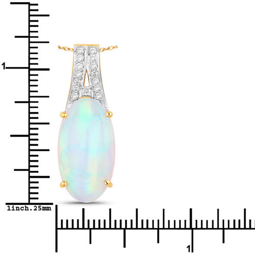 7.57 Carat Genuine Ethiopian Opal and White Diamond 14K Yellow Gold Pendant Bids.com