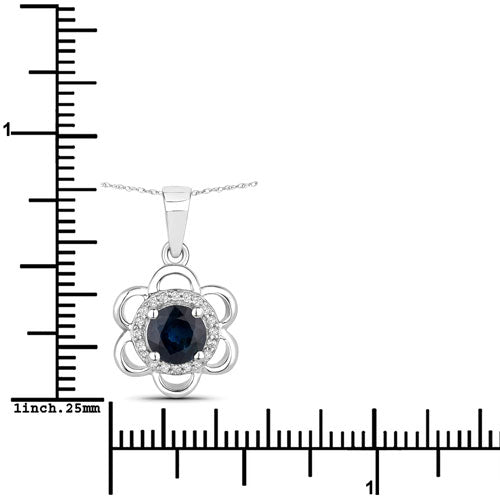 0.94 Carat Genuine Blue Sapphire and White Diamond 14K White Gold Pendant Bids.com