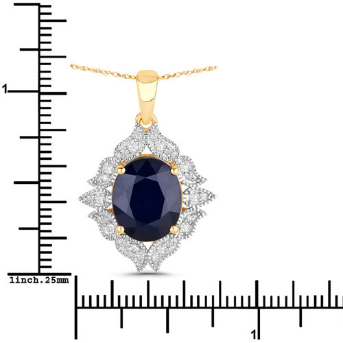 6.44 Carat Genuine Blue Sapphire and White Diamond 14K Yellow Gold Pendant Bids.com