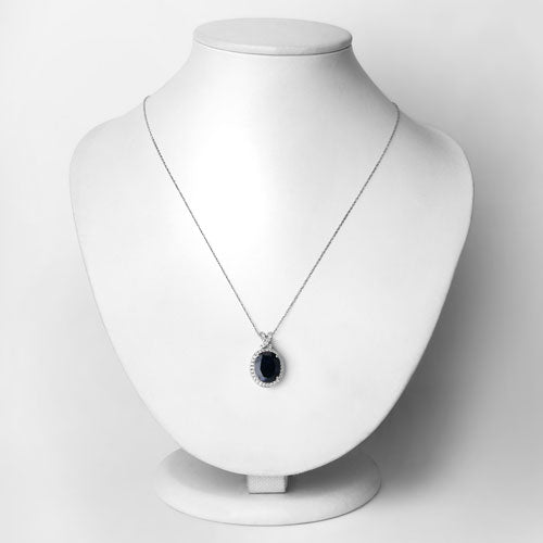 6.58 Carat Genuine Blue Sapphire and White Diamond 14K White Gold Pendant Bids.com