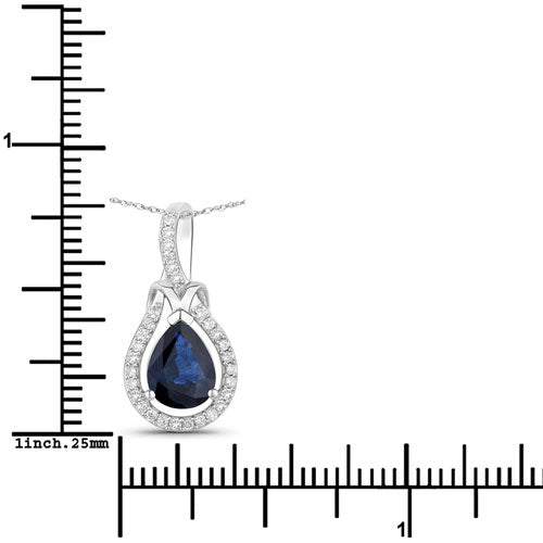 1.48 Carat Genuine Blue Sapphire and White Diamond 14K White Gold Pendant Bids.com