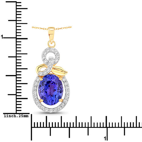 3.91 Carat Genuine Tanzanite and White Diamond 14K Yellow Gold Pendant Bids.com