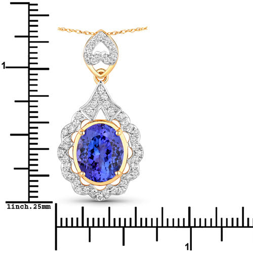 4.40 Carat Genuine Tanzanite and White Diamond 14K Yellow Gold Pendant Bids.com