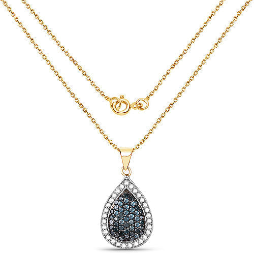 14K Yellow Gold Plated 0.81 Carat Genuine Blue Diamond and White Diamond .925 Sterling Silver Pendant Bids.com