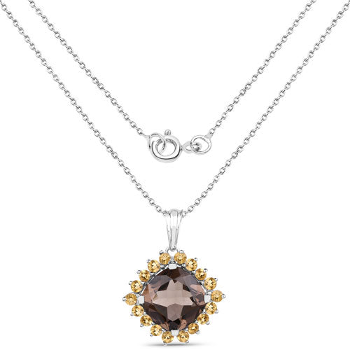6.17 Carat Genuine Smoky Quartz and Citrine .925 Sterling Silver Pendant Bids.com