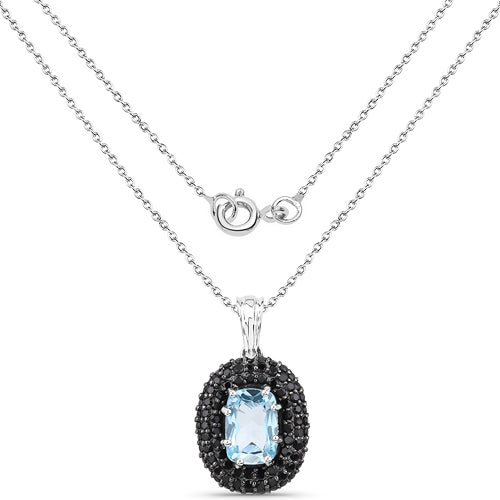 6.70 Carat Genuine Blue Topaz and Black Spinel .925 Sterling Silver Pendant Bids.com