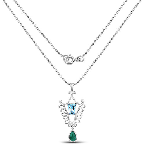 9.23 Carat Genuine Emerald and Swiss Blue Topaz .925 Sterling Silver Pendant Bids.com