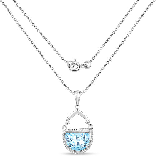 4.08 Carat Genuine Swiss Blue Topaz & White Topaz .925 Sterling Silver Pendant Bids.com