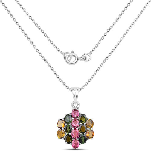 4.34 Carat Genuine Pink Tourmaline, Green Tourmaline & Brown Tourmaline .925 Sterling Silver Pendant Bids.com