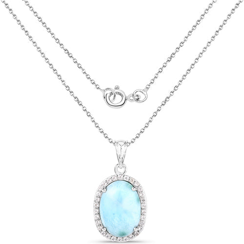 13.55 Carat Genuine Larimar and White Topaz .925 Sterling Silver Pendant Bids.com