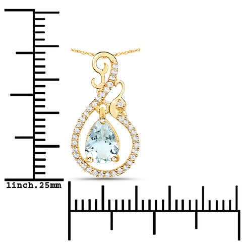 0.76 Carat Genuine Aquamarine and White Diamond 14K Yellow Gold Pendant Bids.com