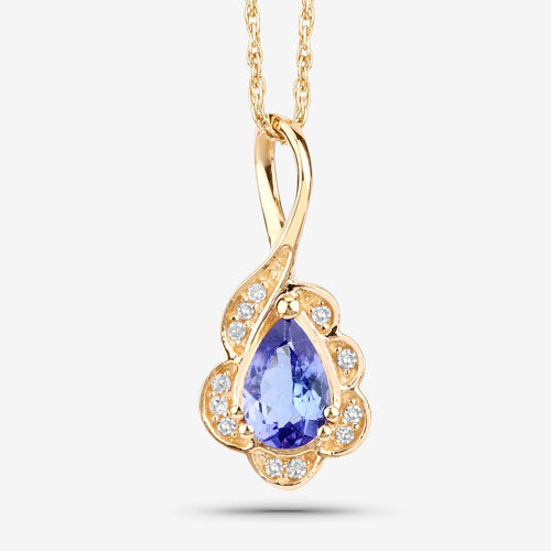 0.40 Carat Genuine Tanzanite and White Diamond 14K Yellow Gold Pendant Bids.com