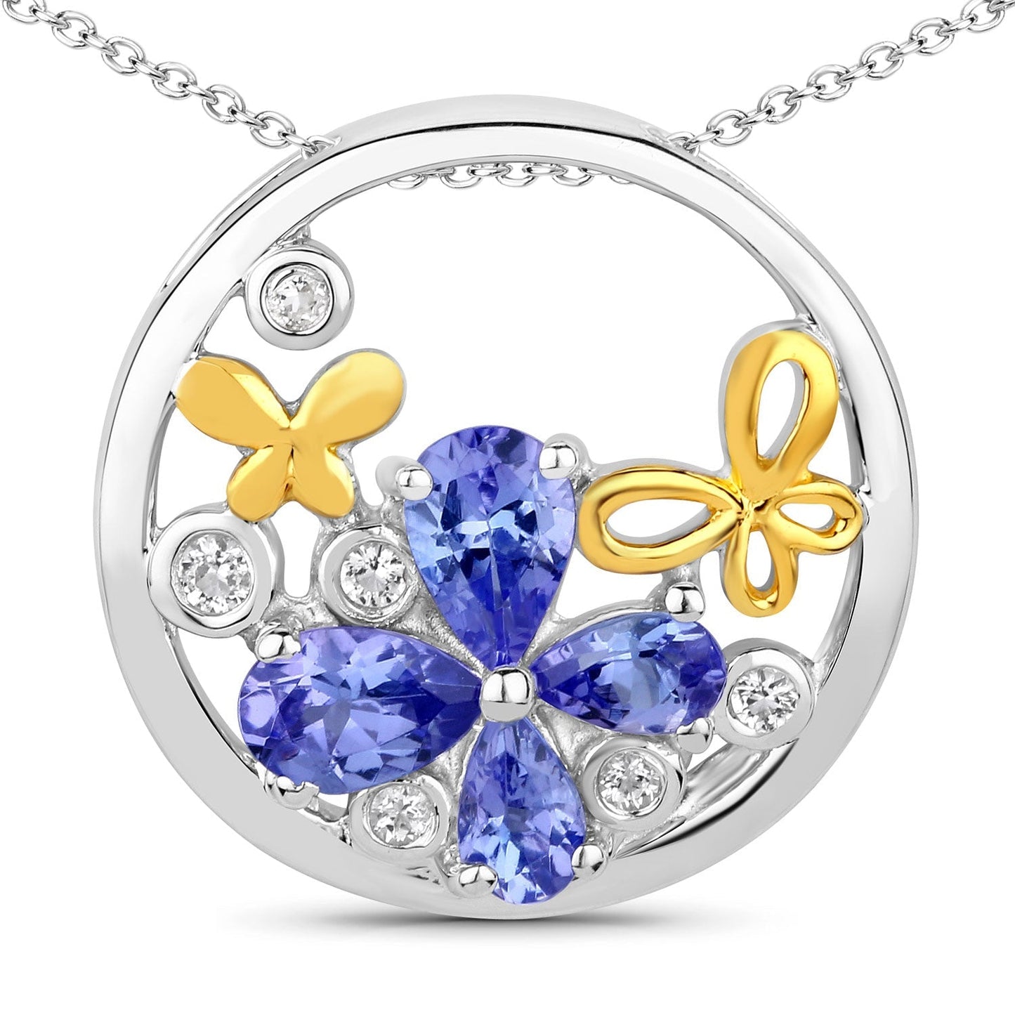 1.33 Carat Genuine Tanzanite and White Topaz .925 Sterling Silver Pendant Bids.com