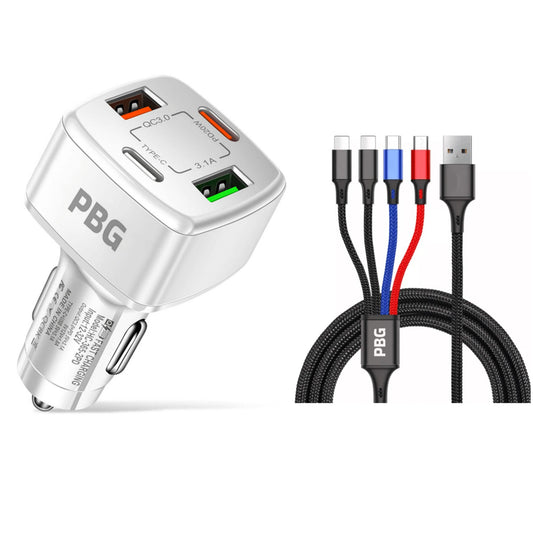 PBG 4 Port PD/USB Car Charger and 4 in 1 Nylon Cable Bundle DailySale