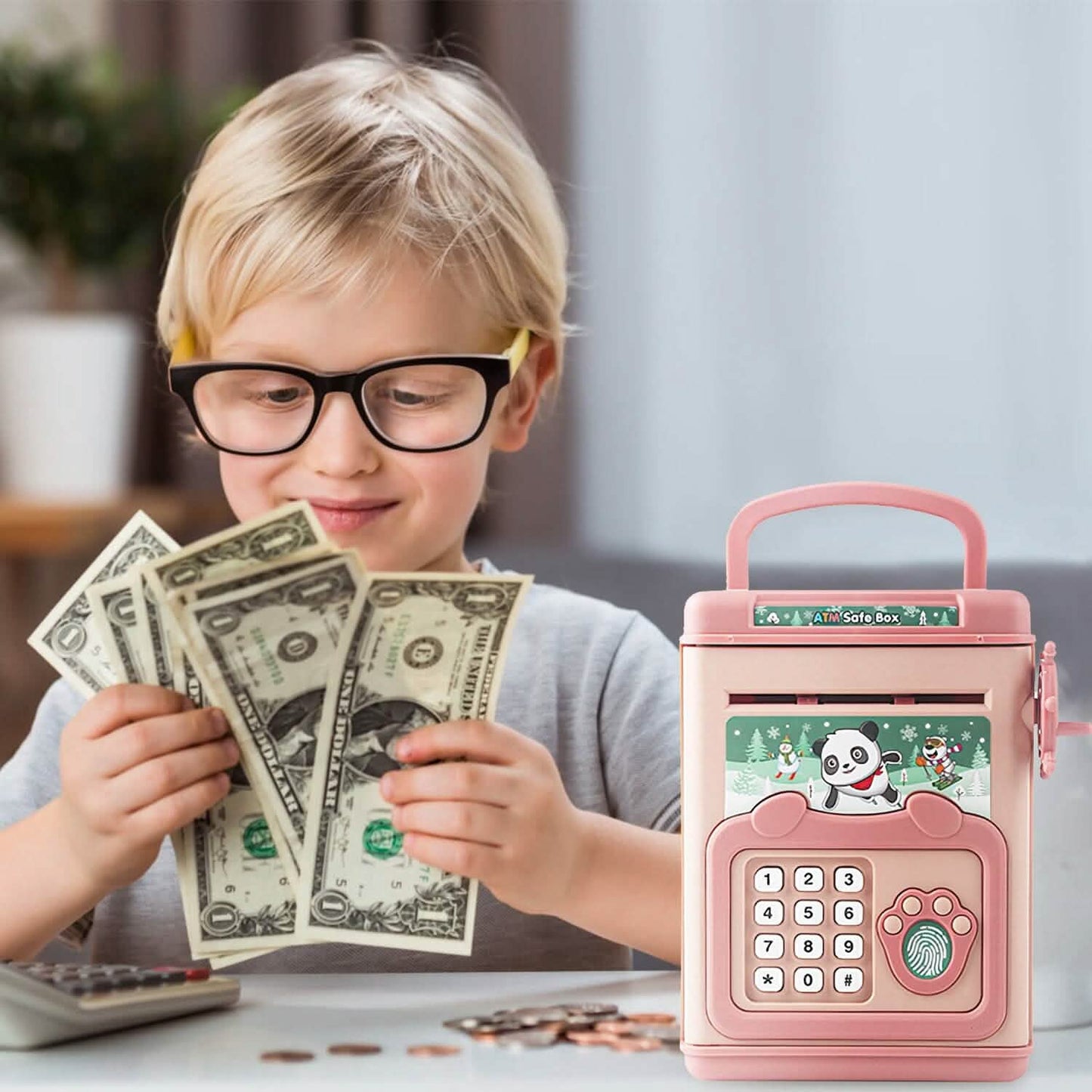 Piggy Bank Toy Cash Coin Money Saving Box with Password, Fingerprint Voice Prompt for 3+ Years Gold DailySale