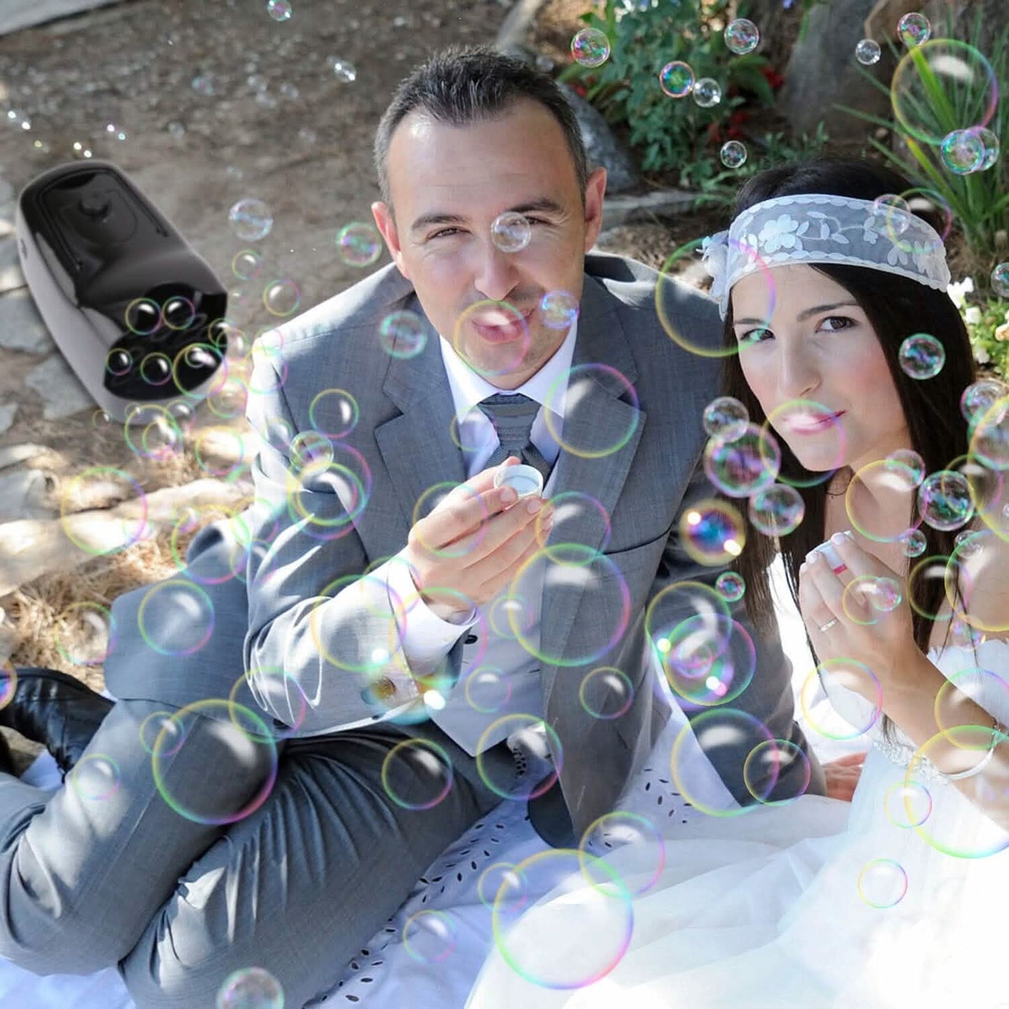 Portable Bubble Blowing Machine with 2 Speeds Handle 3000-4000 Bubbles Per Minute Plug-In Battery Powered DailySale