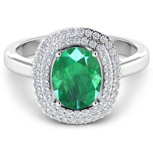 1.97 Carat Genuine Zambian Emerald and White Diamond 14K White Gold Ring Bids.com