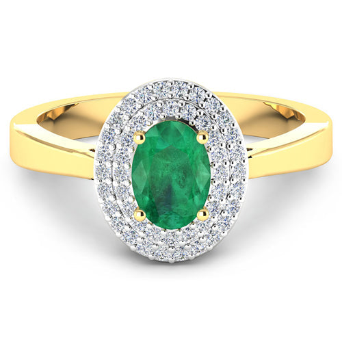 0.88 Carat Genuine Zambian Emerald and White Diamond 14K Yellow Gold Ring Bids.com