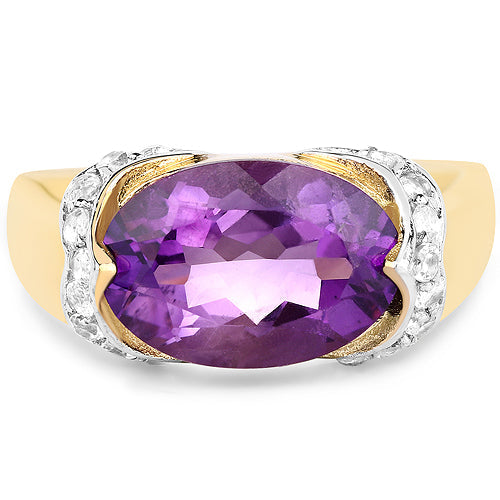 14K Yellow Gold Plated 4.98 Carat Genuine Amethyst and White Topaz .925 Sterling Silver Ring Bids.com