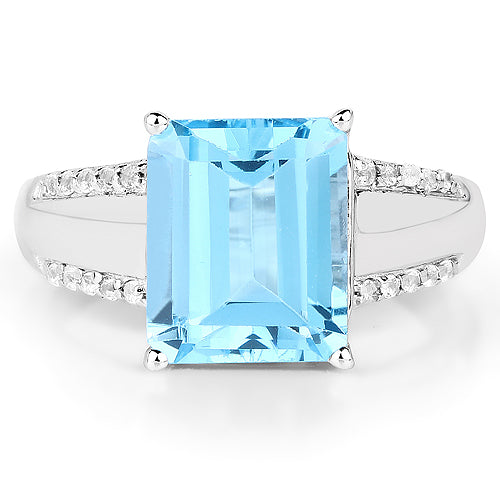 5.78 Carat Genuine Swiss Blue Topaz and White Topaz .925 Sterling Silver Ring Bids.com