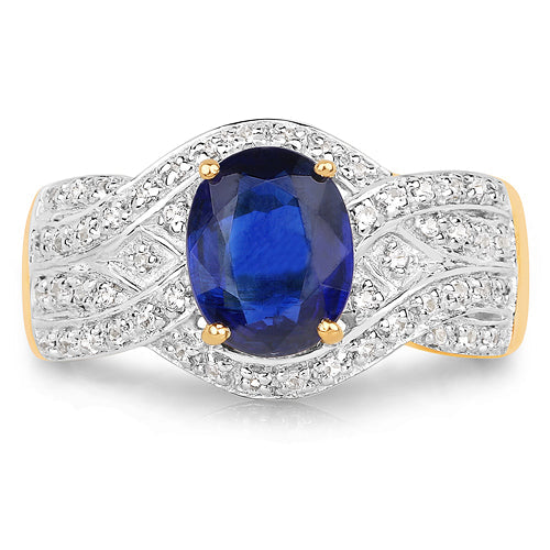 14K Yellow Gold Plated 2.56 Carat Genuine Kyanite and White Topaz .925 Sterling Silver Ring Bids.com