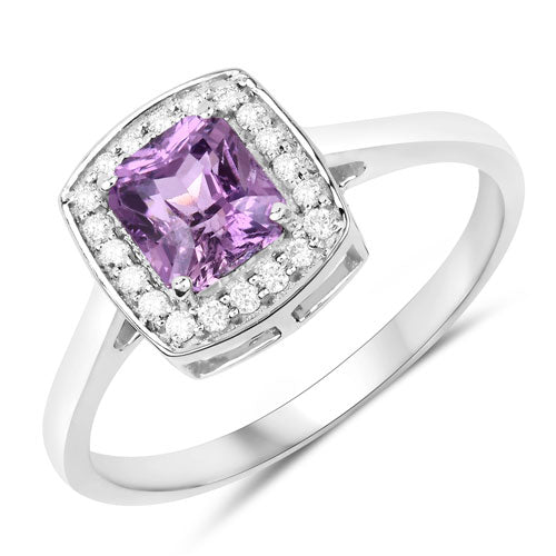 1.32 Carat Genuine Purple Pink Sapphire and White Diamond 14K White Gold Ring Bids.com